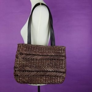 Woven Wicker Purse Basket Vegan Brown Square